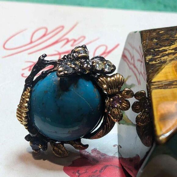 Jewelry 32 ct Natural Turquoise Ring 925 Sterling Silver Size 7 - Picture 4 of 8